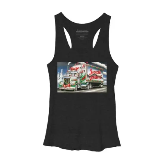 Women's Design By Humans Truck Driver Christmas Shirt Seasons Greetings By Galvanized Racerback Tank Top image {3}