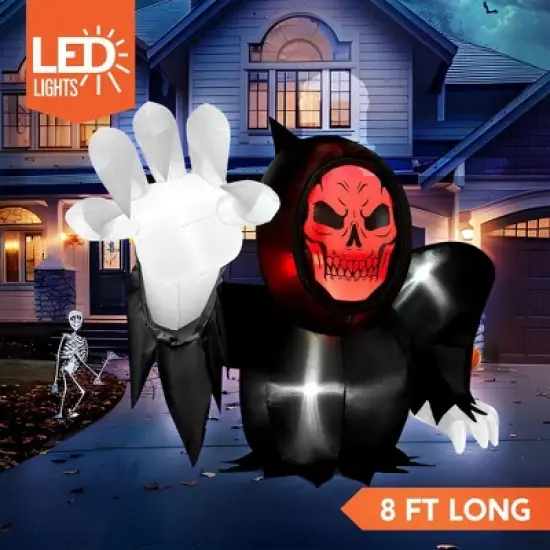 Joyfy 8 FT Halloween Inflatable Outdoor Decoration, Gaint Scary Grim Reaper Inflatable with LEDs for Halloween Party Outdoor Yard Lawn Garden Decor image {2}