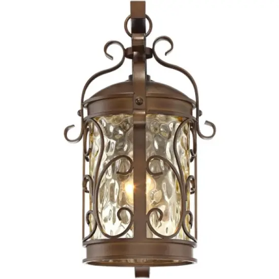 John Timberland Conway Vintage Rustic Outdoor Wall Light Fixture Oil Rubbed Bronze Scroll 17 1/2" Amber Hammered Glass for Post Exterior Barn Deck image {4}