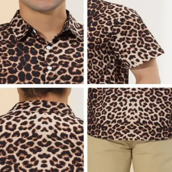 Lars Amadeus Men's Casual Summer Animal Leopard Printed Short Sleeves Button Shirts image {5}