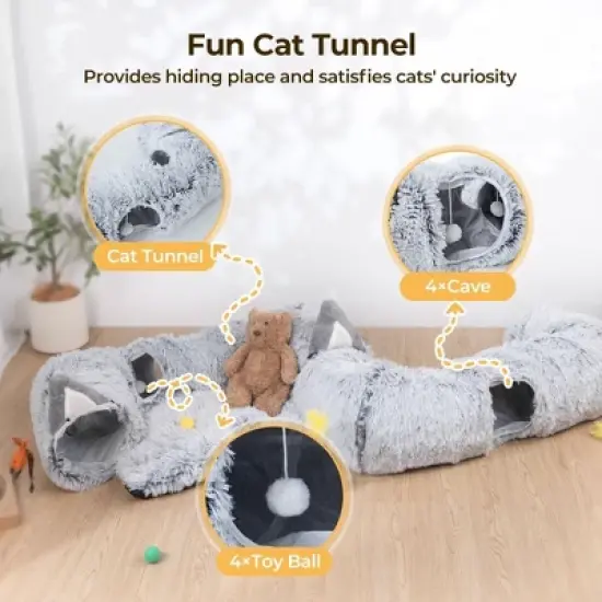 GOTGELIF Collapsible Plush Cat Tunnel Bed Pet Toy for Indoor Cats image {6}