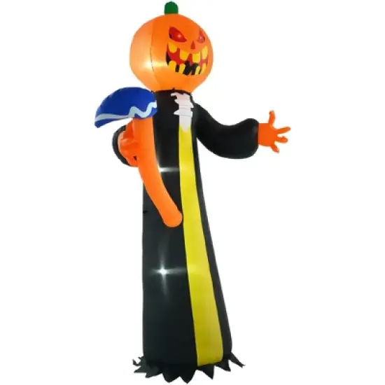 Outsunny 118.1" Inflatable Halloween Pumpkin Head Ghost with Hammer, Halloween Decoration with LED Lights for Garden Indoor Outdoor image {3}