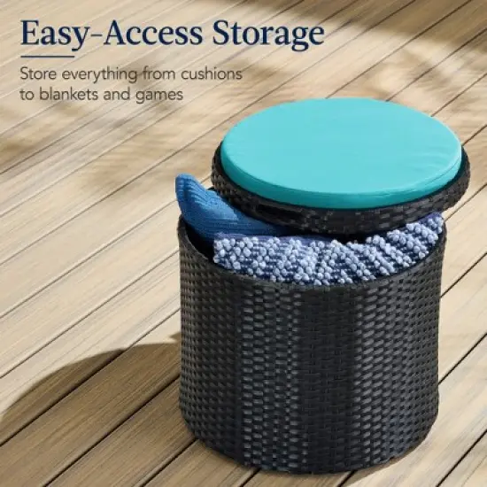 Best Choice Products Round Wicker Ottoman, Multipurpose Furniture w/ Removable Cushion, Steel Frame image {2}