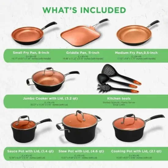 NutriChef 14pc Non-Stick Copper Kitchen Cookware Set - Hard-Anodized Exterior (NCCWALN14) image {1}