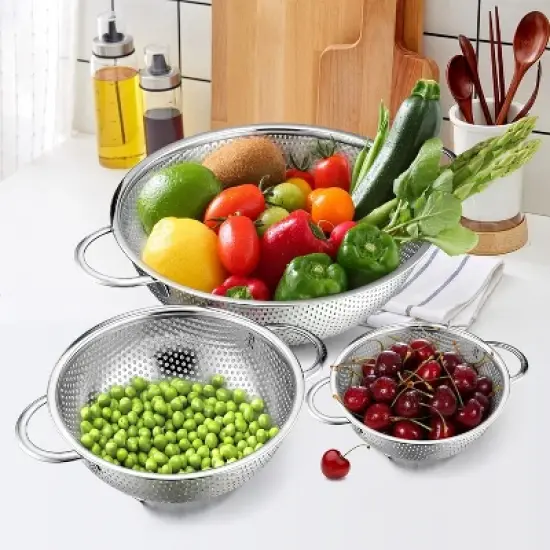 Micro-Perforated Metal Colander Strainer with Handle for Kitchen/Draining Pasta/Rinsing Vegetables Fruits image {5}
