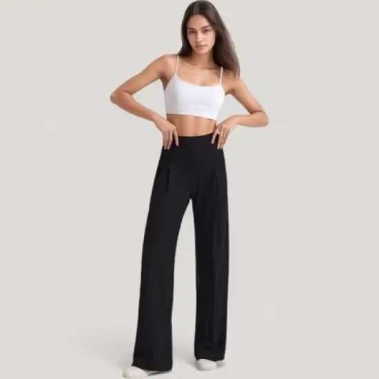 Anna-Kaci Active Women's High Waist Wide Leg Pants with Front Pleat Detail image {1}