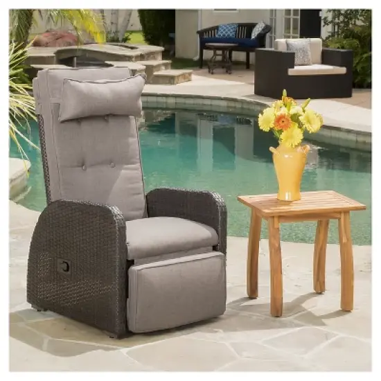 Ostia Wicker Outdoor Recliner with Cushion - Brown - Christopher Knight Home image {1}