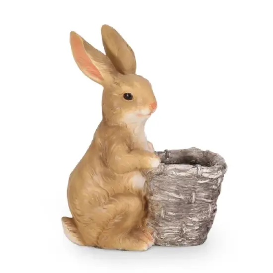 Christopher Knight Home 16" Wide Tooke Concrete Outdoor Novelty Rabbit Planter White/Brown image {4}