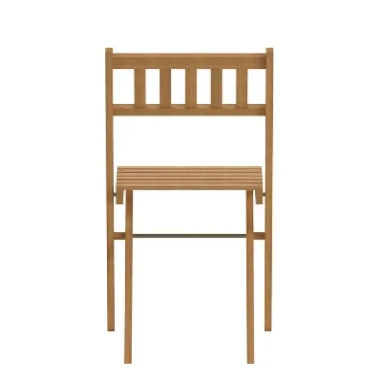 Merrick Lane Set of 2 Solid Acacia Wood Armless Folding Patio Bistro Chairs with Slatted Backs and Seats in Natural Finish image {6}