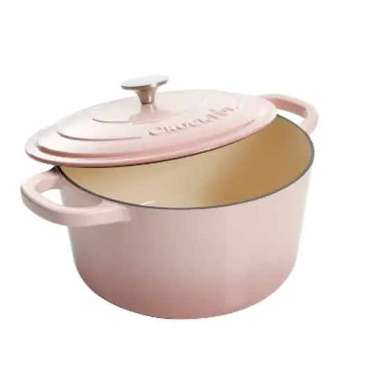 Crock Pot Artisan 7qt Round Dutch Oven with Lid Pink: Cast Iron, Ergonomic Handle, Oven-Safe to 500&deg;F, Hand Wash image {1}