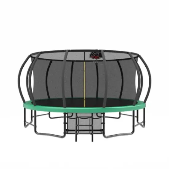 Aukfa 15FT Pumpkin Trampoline with Enclosure Net & Basketball Hoop,Outdoor Trampoline Set with Safety Net, Ladder, Balance Bar image {4}