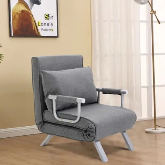 HOMCOM Single Person Folding 5 Position Convertible Sofa Bed Sleeper Chair Chaise Lounge Couch w/Pillow & Steel Frame for Home office, Light Gray image {7}