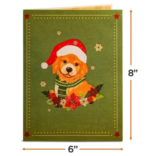 Paper Love 3D Christmas Dog Pop Up Card, 100% Recycled and Eco-Friendly, 8" x 6" Cover - With Envelope and Note Tag image {1}