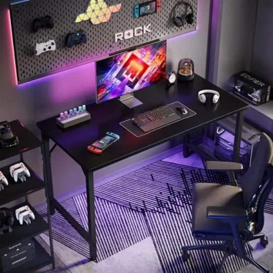 Itopfox 40 Inch Computer Desk, Home Office Study Writing Table, Simple PC Gaming Desk with Adjustable Feet, Black image {4}