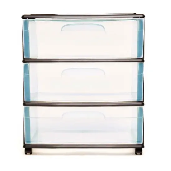 Homz Plastic 3 Clear Drawer Compact Home Rolling Storage Container Tower for Small to Medium Sized Items, White Frame image {1}