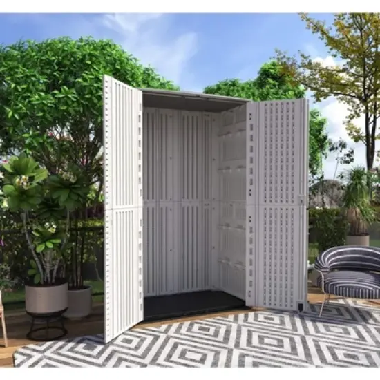 Syemin Outdoor Storage Shed, Vertical Tall Tool Shed with Five Shelves, Lockable Door for Patio, Backyard and Lawn, White, 50"*82"*29" image {4}