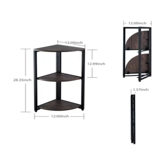Year Color Modern Industrial Black And Antique Wood Small 3 Tier Display Corner Bookshelf With Plant Stand And Storage Rack image {1}