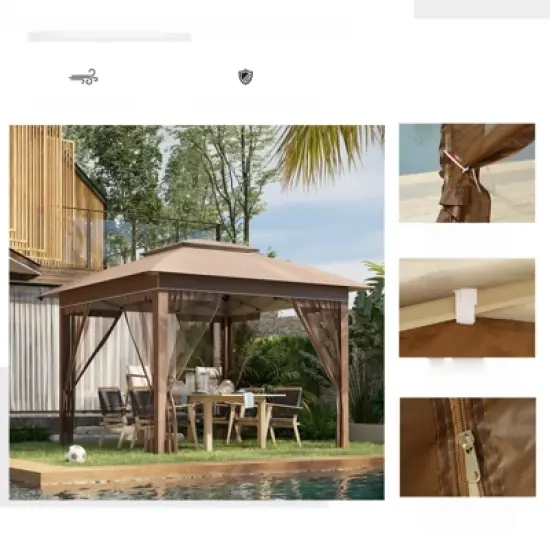 DSVIMOY 12'*12' Pop Up Canopy Tent with Netting and Carry Bag, Instant Tents for Parties, Height Adjustable, Khaki, 141"*141"*116.4" image {3}