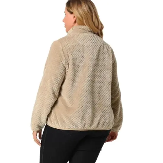 Agnes Orinda Women's Plus Size Lapel Fleece Fuzzy Faux Shearling Zip Up Shaggy Oversized Coat Jackets image {4}