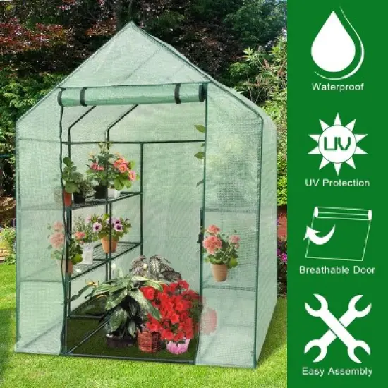 Costway Portable Mini Walk In Outdoor 2 Tier 8 Shelves Greenhouse image {4}