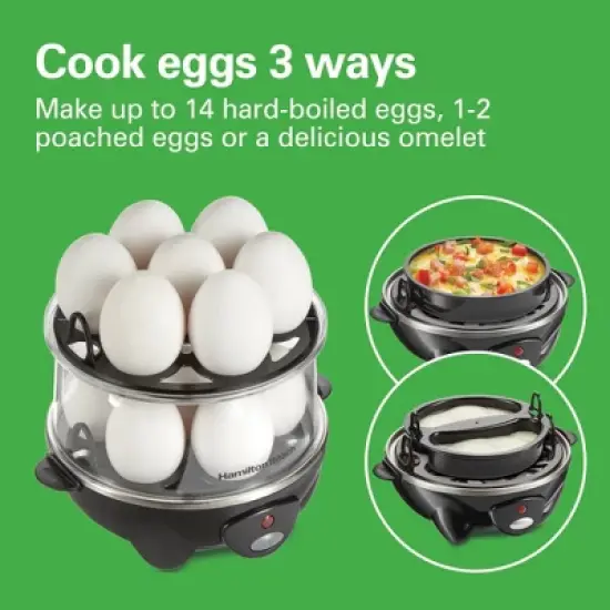 Hamilton Beach Rapid 14 Egg Cooker 25508: Electric Egg Boiler & Steamer, Hard Boiled & Poacher, 300W, Black image {7}