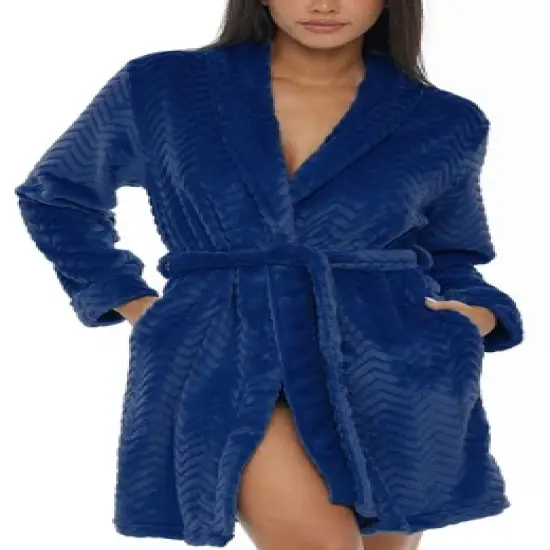 Women's Warm Soft Plush Fleece Bathrobe, Knee Length Robe, Chevrons image {12}