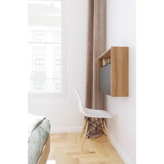 Slim Small Wall Mounted Secretary Desk Nutmeg/Charcoal Gray - Nexera image {2}