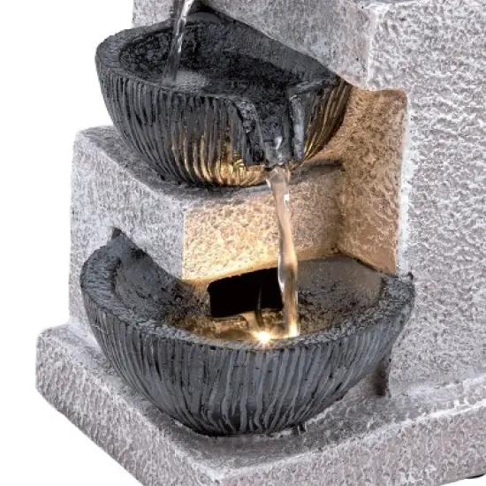 14" Cascading Bowl Tabletop Fountain with LED Lights Gray - Alpine Corporation image {6}