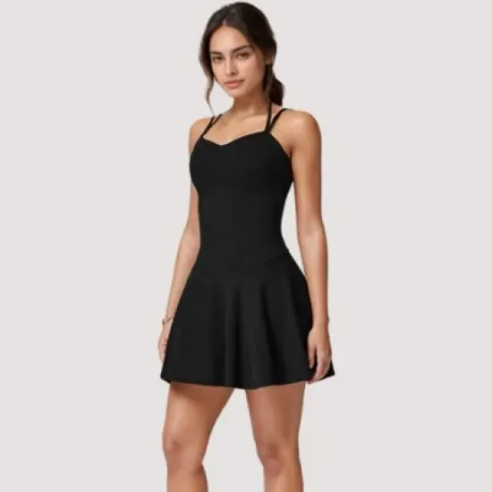 Anna-Kaci Active Women's Strappy Athletic Dress with Built-In Shorts and Side Pocket Supportive Fit Stretch Fabric image {2}