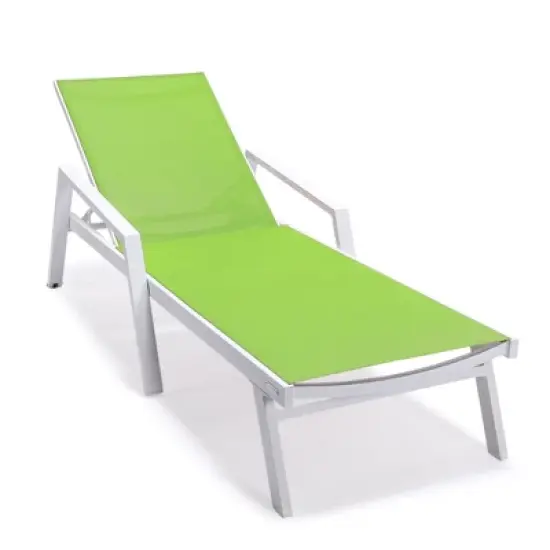 LeisureMod Marlin Patio Sling Chaise Lounge Chair With Arms in White Aluminum image {14}