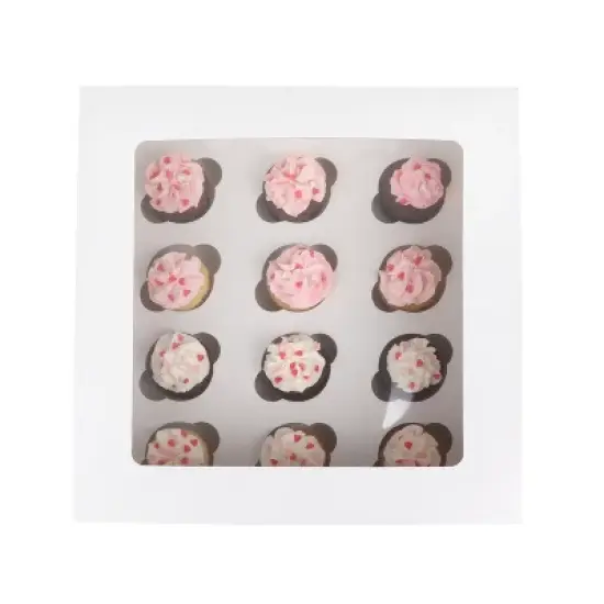 O'Creme White Window Cake Box with 12 Mini-Cupcake Inserts, 10" x 10" x 4" - Pack of 5 image {1}