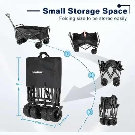 Heavy Duty 350 Lbs Capacity Collapsible Wagon, Folding Camping Wagons, Grocery Portable Utility Cart, Adjustable Rolling Carts w/Big Wheels by Boahaus image {5}