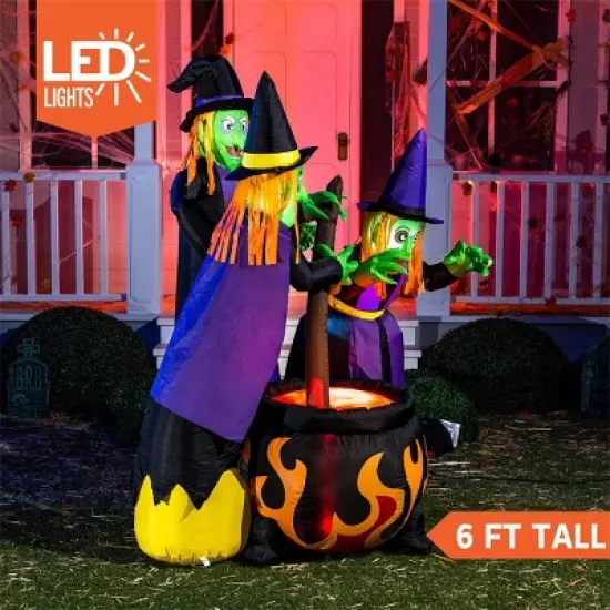 Joyfy 6 FT Halloween Inflatables Outdoor Decoration, Three Witch Around Cauldron Inflatable for Halloween Yard Garden Lawn Outdoor Indoor Decoration image {1}