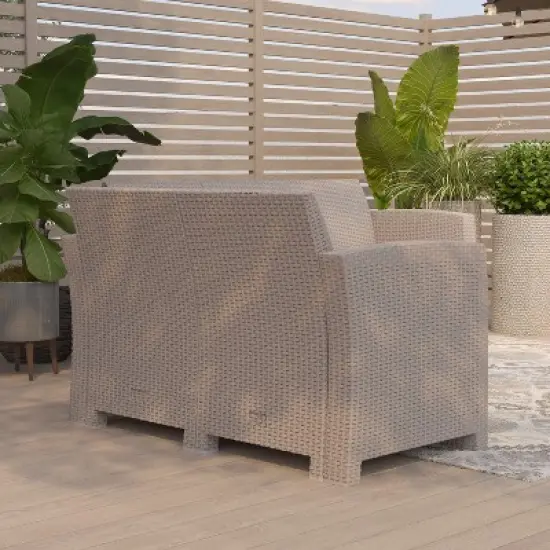 Merrick Lane Outdoor Furniture Resin Loveseat Faux Rattan Wicker Pattern 2-Seat Loveseat With All-Weather Cushions image {3}