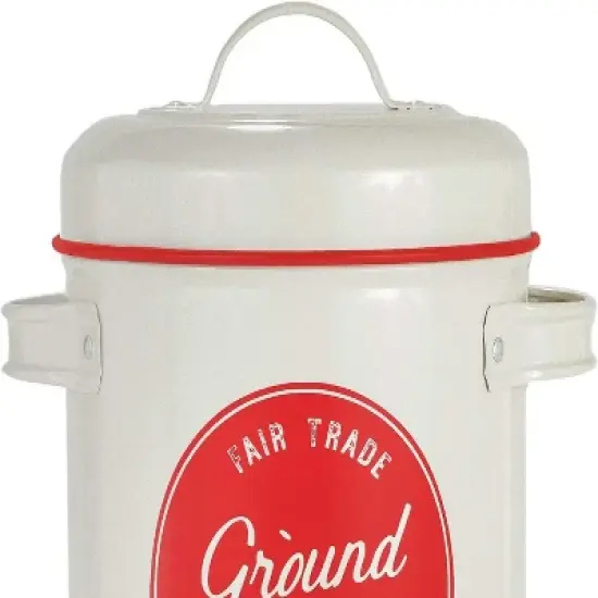 Amici Home Fair Trade Ground Coffee Metal Canister, White/Red Accents, Container Air-Tight Seal, Storing Coffee Beans or Loose Leaf Tea, 64 oz. image {3}