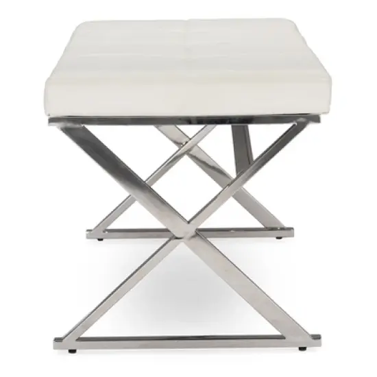 Herald Modern and Contemporary Stainless Steel and Faux Leather Upholstered Rectangle Bench - White - Baxton Studio image {2}