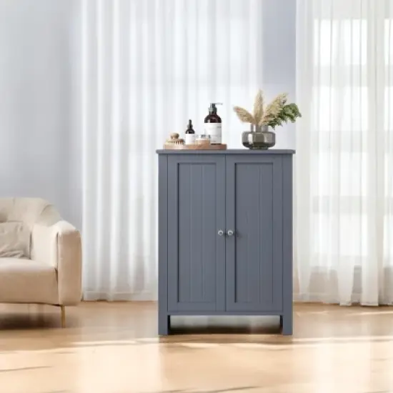 Slate Gray Freestanding Bathroom Floor Storage Cabinet - 11.8 x 23.6 x 31.5 Inches, with 2 Adjustable Shelves for Spacious Bathroom Storage image {9}