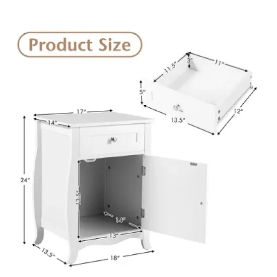Costway 2PCS Nightstand with Drawer Cabinet Curved Legs Sofa Side End Accent Table White image {3}