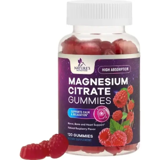 Magnesium Gummies Supplement - High Absorption Magnesium Citrate Supplement Adults & Kids, Calm Magnesio Gummy - 120 Gummies By Nature's Nutrition image {9}