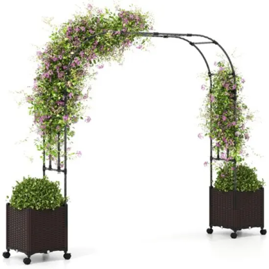 Tangkula 6.6 FT Arch Arbor Trellis w/ 2 Planter Boxes Garden Pergola Arbor w/ Detachable PE-Coated Metal Tubes Self-Watering System & Lockable Wheels image {10}