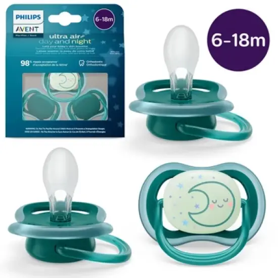 Philips Avent Ultra Air Day Time Pacifier 6-18m - Deep Opal/Moon - 3pk image {3}