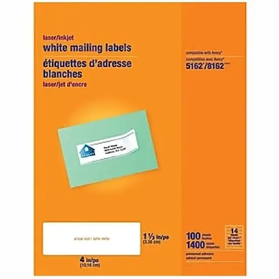 MyOfficeInnovations Laser/Inkjet Address Labels 1 1/3" x 4" White 14 Labels/Sheet 479878 image {5}