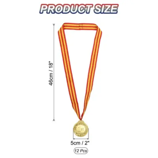 Unique Bargains Games Sports Competitions Embossed Customizable Award Medals Gold 2 Inch 12 Pcs image {1}
