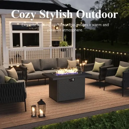 LayinSun 7 Piece Outdoor Furniture Set with Fire Pit Table, Modern Rope Woven Patio Conversation Sofa Set with Olefin image {2}