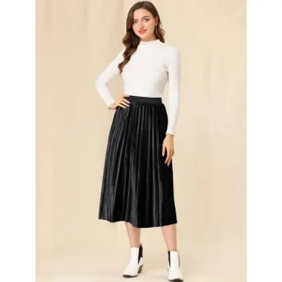 Allegra K Women's Accordion Swing Metallic Party Midi Pleated Skirt image {2}