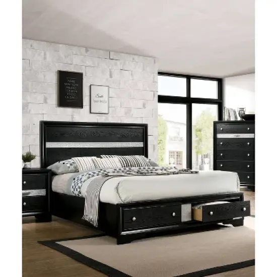 2pc Queen Whether by Bed with Nightstand Black - miBasics image {4}