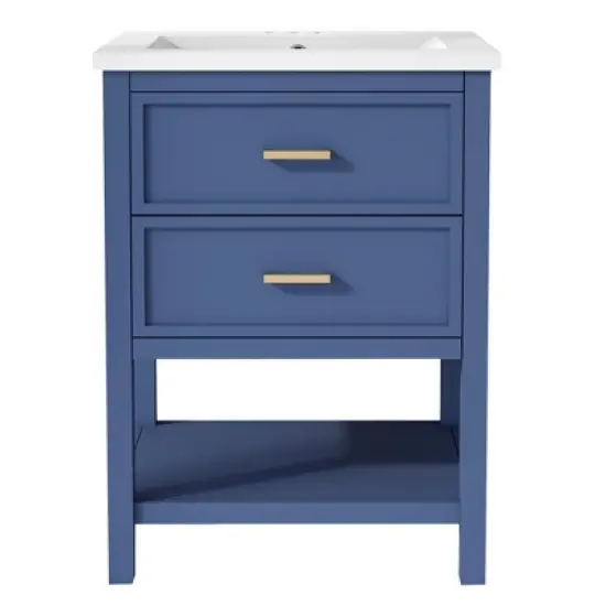 24" Bathroom Vanity with Ceramic Sink, Modern Storage Cabinet with 2 Drawers, Single Basin Vanity Top with Anti-Spill Hole - ModernLuxe image {6}