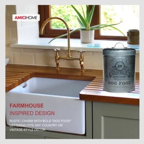 Amici Pet Rover Ranch Metal Canister, Metal Dog Food Canister with Handle Lid & Silicone Sea, Pet Food Storage Container with Airtight Closure image {5}