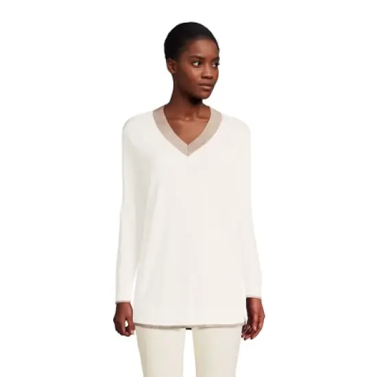 Lands' End Women's Fine Gauge Cotton V-Neck Pullover Tunic Sweater - Stripe image {4}