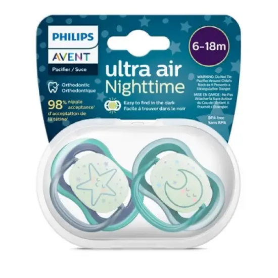 Avent Philips Ultra Air Pacifier 6-18 Months - Sleeping Star/Sleeping Moon Nighttime - 4pk image {2}